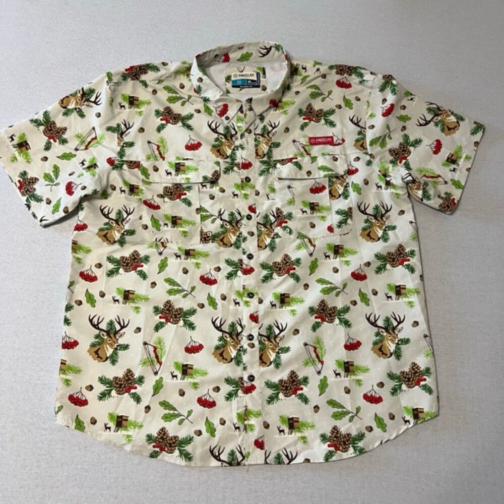 Magellan Mens 2XL Deer Hunting Shirt Short Sleeve Outdoors Pinecone Button Up